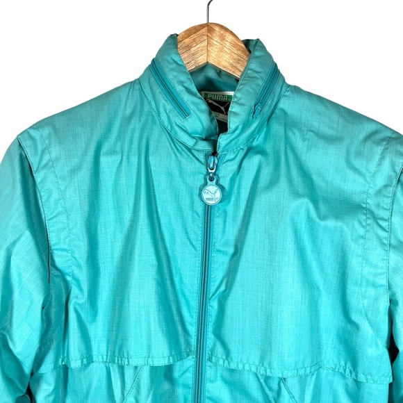 Vintage Unisex Puma Aqua Blue Windbreaker Jacket with Hidden Hood Size Medium - Picture 4 of 11